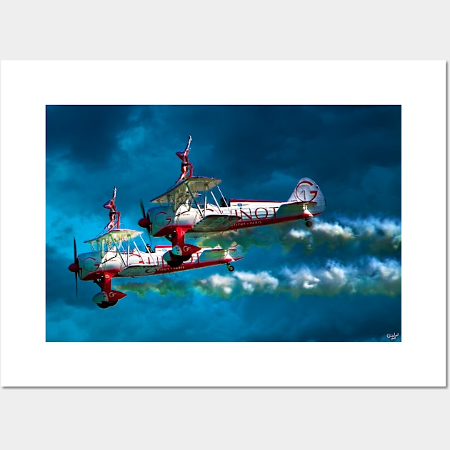 Daredevil Wingwalkers Do Headstands Above Biplanes Wall Art by Chris Lord